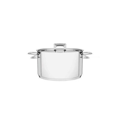 Caçarola Brava Funda Em Aço Inox Fundo Triplo Com Tampa Plana E Alças 16 Cm 1,8 L
