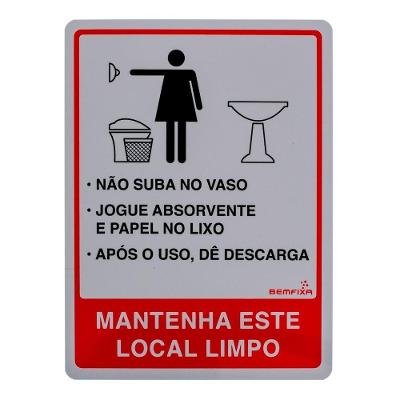 Placa de Sinalização Banheiro Feminino Resistente Branco Bemfixa 15X20 cm