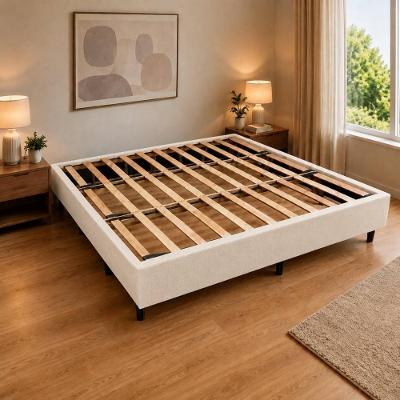 Cama Box King Desmontável Base Cama Box Estrutura em Madeira Tecido Premium Bege