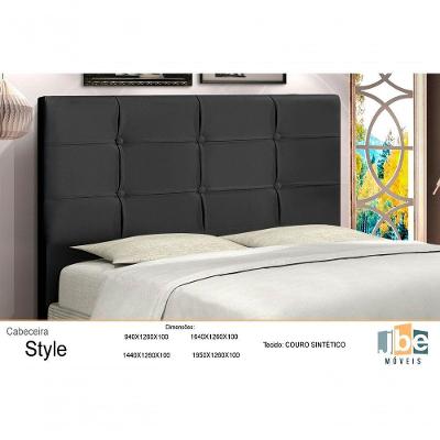 Cabeceira Casal Style 144CM para Cama Box Madeira Maciça Suede Preto JBE Móveis