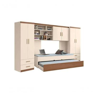 Quarto Infantil Chiara com 2 Guarda Roupas e Módulo Aéreo e Cama e Cama Auxiliar MDP Off White