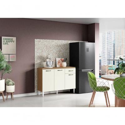 Balcão de Cozinha Atenas 3 Portas 1 Gaveta MDP 120CM Off White Aramóveis