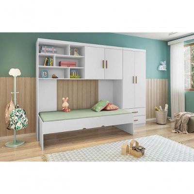 Jogo de Quarto Chiara com Roupeiro 2 Portas e Módulo Aéreo e Cama Mdp Branco Phoenix Baby