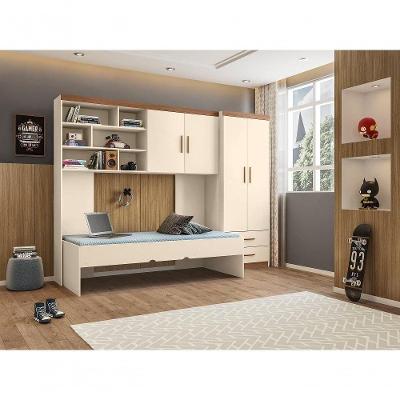 Quarto Infantil Chiara com Guarda Roupa e Módulo Aéreo e Cama 2 Portas MDP Off White Phoenix Baby