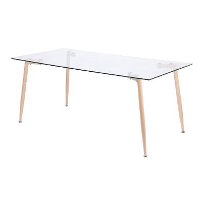 Mesa De Jantar Retangular 140 Cm Falcon Base Metal Cor Madeira Tampo Vidro