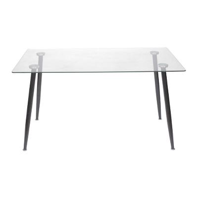 Mesa De Jantar Retangular 120 Cm Taurus Base Metal Preto Tampo Vidro