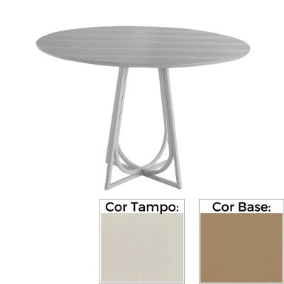 Mesa De Jantar Mh-5299 Herval Redonda 110 Cm Madeira Laca Fosca Off White Base Bronze