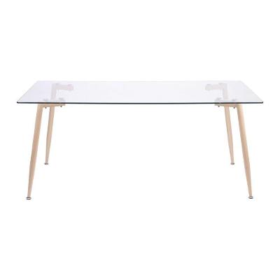 Mesa De Jantar Retangular 120 Cm Taurus Base Metal Madeira Tampo Vidro