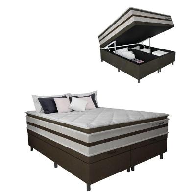 Cama Box Baú Casal Queen Gazin Colchão Molas Ensacadas Pillow Top Love Story 158x198x71cm Branco/Marrom