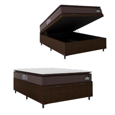 Cama Box Baú Casal Colchão Espuma D45 Pillow Strong 138x188x65cm Marrom Suporta Até 150kg Marrom