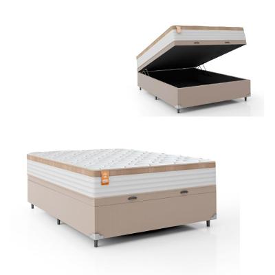 Cama Box Baú Casal Colchão 138x188x68cm Branco/Bege - Suporta Até 130kg Por Pessoa Branco Nature