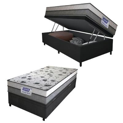 Cama Box Baú Solteiro Colchão Espuma D33 Fort 88x188x62cm Cinza / Branco Gazin