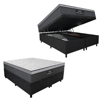 Cama Box Baú Casal Queen Colchão 158x198x65cm Cinza - Preto - Suporta Até 120kg Cinza-bran