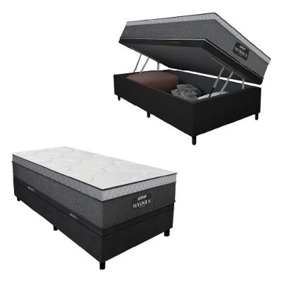 Cama Box Baú Solteiro Colchão 88x188x65cm Cinza - Preto - Suporta Até 120kg Cinza-bran