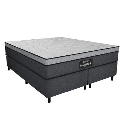 Cama Box Casal Queen Colchão 158x198x62cm Linho Grafite - Preto - Suporta Até 120kg Cinza-bran