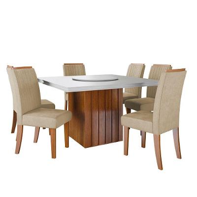 Conjunto Sala De Jantar Amsterdã New Mesa Com Tampo Giratório 6 Cadeiras Grécia Madeirado/bege Dobuê