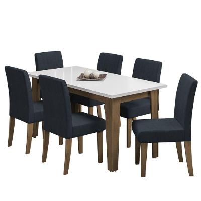 Conjunto De Mesa Sala De Jantar Miami Com 6 Cadeiras Trieste Suede 1,60m Cedro / Off White / Chumbo