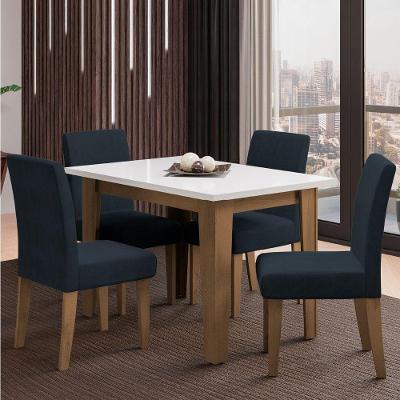 Conjunto De Mesa Sala De Jantar Miami Com 4 Cadeiras Trieste Suede 1,20m Cedro - Off White - Chumbo Dobuê