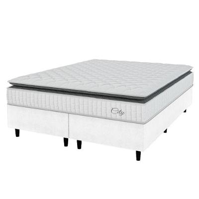 Cama Box Colchão Casal Queen Molas Ensacadas City Pillow Top 158x198x61cm Linho Branco / Preto Hellen Branco/pre