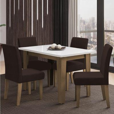 Conjunto De Mesa Sala De Jantar Miami Com 4 Cadeiras Trieste Suede 1,20m Cedro / Off White / Chocola