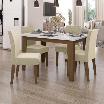 Conjunto De Mesa Sala De Jantar Miami Com 4 Cadeiras Trieste Suede 1,20M Cedro / Off White / Areia