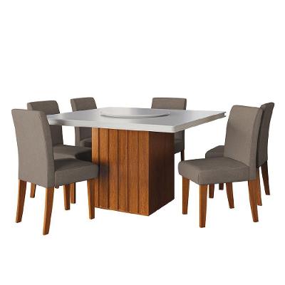 Conjunto Sala De Jantar Amsterdã New Mesa Com Tampo Giratório 6 Cadeiras Trieste Madeirado/mascavo