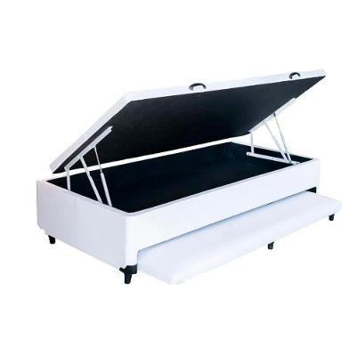 Cama Box com Baú Solteiro Cama Auxiliar Pneumática Branco Homequeen