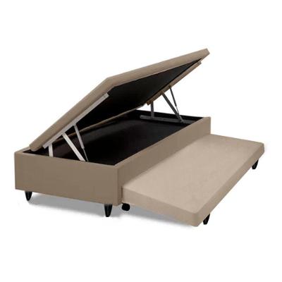 Cama Box com Baú Solteiro Cama Auxiliar Espuma Courino Bege Homequeen 88CM