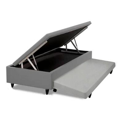 Cama Box com Baú Solteiro Cama Auxiliar Espuma Courino Cinza Homequeen 88CM