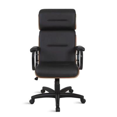 Cadeira de Escritório Eames Wood Presidente Couro Sintético Madeira Reclinável com Apoio de Cabeça