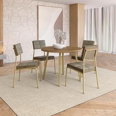 Conjunto Sala de Jantar Jess 4 Lugares Tampo MDP Estrutura Aço Dourado 99CM Móveis Carraro