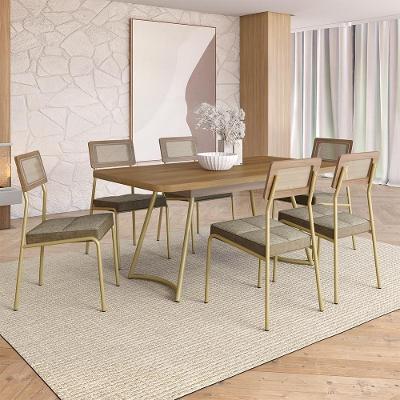 Conjunto Sala de Jantar Cosmos 6 Lugares Tampo MDP Cadeiras em Tecido Dourado 170CM Móveis Carraro
