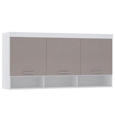 Armário Aéreo Maleiro Alpes 3 Portas MDP 165CM Branco Pf Cinammon Luciane Móveis