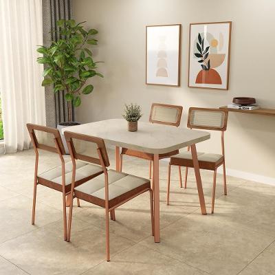 Conjunto Sala de Jantar Petra 4 Lugares Tampo MDP Cadeiras Tecido Premium Rosê 120CM Móveis Carraro