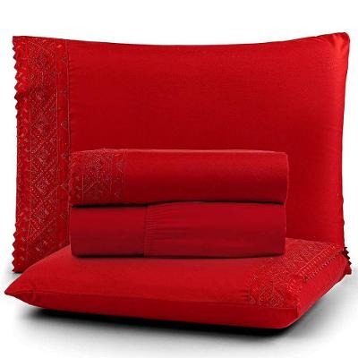 Jogo de Lençol Nobless Queen 4 Peças Micropercal 200 Fios Bordado Vermelho Bia Enxovais