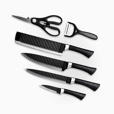 Kit de Facas 6 Peças Aço Inox Antiaderente Cabos Ergonômicos para Cozinha Preto com Tesoura