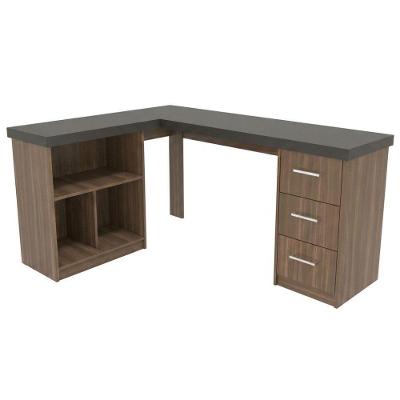 Mesa Escrivaninha em l Mali Moderno 3 Gavetas MDP 154CM Preto Artany