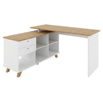 Mesa Escrivaninha em l Gold Moderno 2 Gavetas 5 Nichos 145CM Olmo Branco Artany