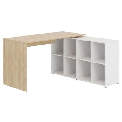 Mesa Escrivaninha em l Nero Moderno 8 Nichos MDP 140CM Carvalho Branco Artany