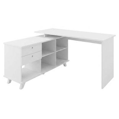 Mesa Escritorio em l Gold Moderno 2 Gavetas MDP 145CM Branco Artany