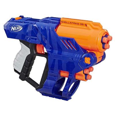 Lançador de Dardos Elite Shellstrike Ds 6 Lança 3 de uma Vez Amarelo Hasbro com 6 DARDOS