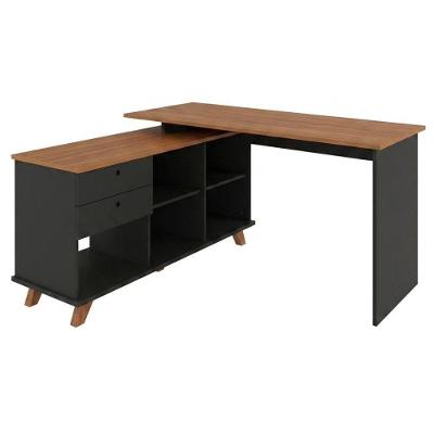Mesa Escrivaninha em l Gold 2 Gavetas MDP 145CM Freijo Preto Artany