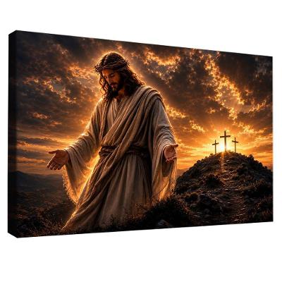 Quadro Decorativo a Grandeza de Cristo Retangular em Madeira Nobre Reflorestada Bege BR Artes