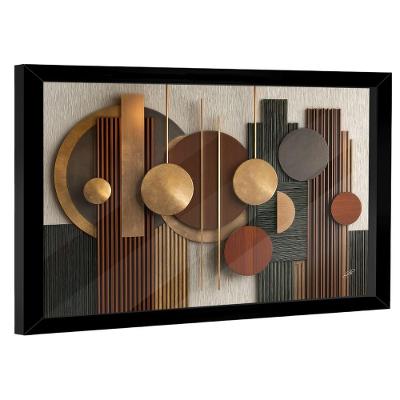 Quadro Decorativo Abstrato Geométrico 3d Retangular com Moldura Madeira Nobre Reflorestada Preto BR
