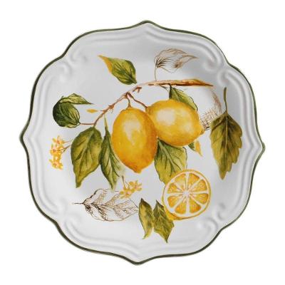 Prato de Sobremesa Toscana em Cerâmica com Ilustrações de Limoeiros para Jantar Branco Cerâmica
