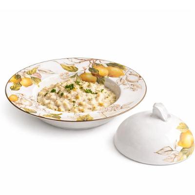 Prato Risoto Chapéu com Tampa Toscana Limão 2 Peças para Uso Diário Branco Cerâmica Scalla