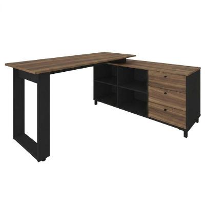 Mesa Escrivaninha em l Next Versatil Moderno 3 Gavetas MDP 160CM Ipe Preto
