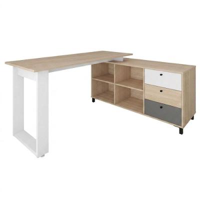 Mesa Escrivaninha em l Next Moderno 3 Gavetas MDP Branco e Grafite Artany