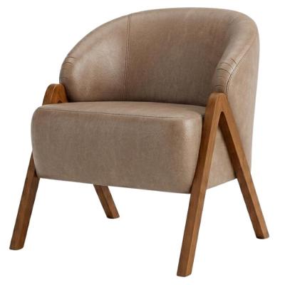 Poltrona Decorativa Iris Courino com Pés de Madeira Bege Milani Movelaria 71CM