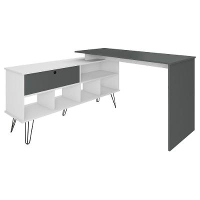 Mesa Escrivaninha em l Dubai Moderno sem Gavetas MDP Grafite e Branco Artany